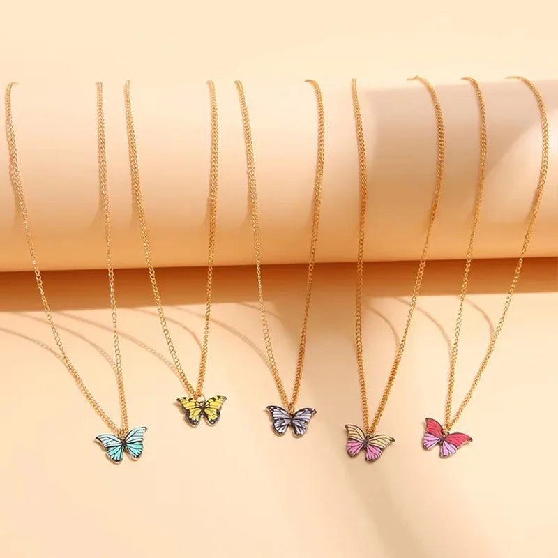Colorful Butterfly Necklace Set - 5 Piece Boho Korean Style