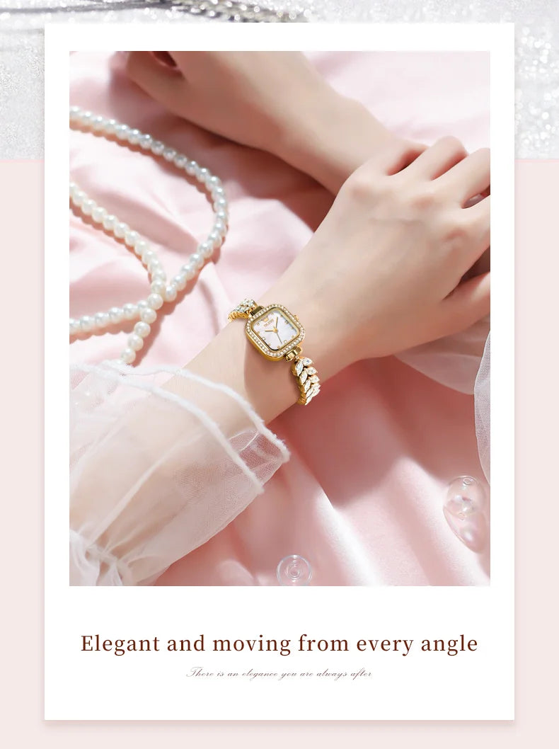 ساعة OLEVS 9987 النسائية - ساعة مربعة مقاومة للماء بسوار فولاذي