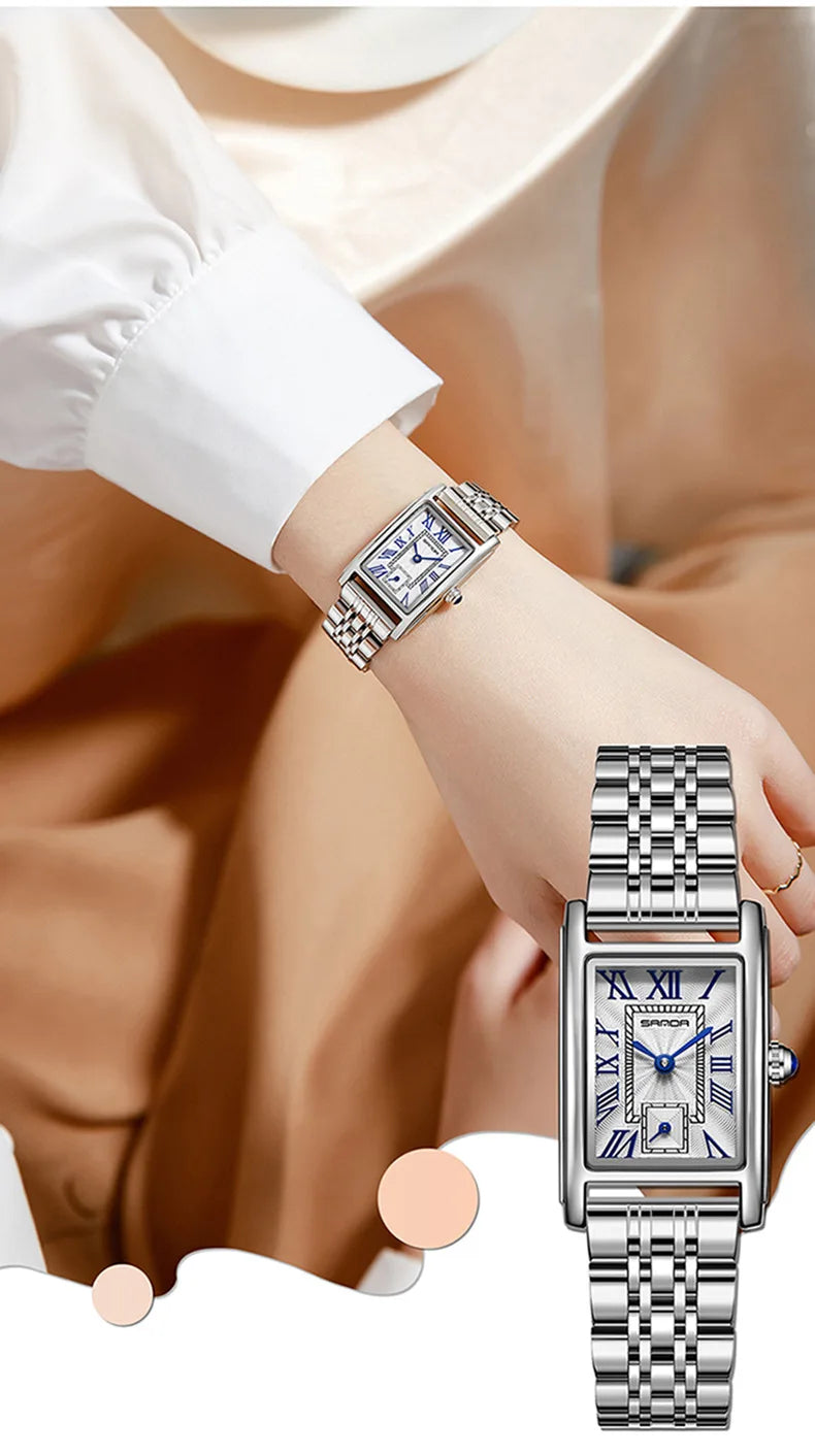 ساعة SANDA 1116 النسائية - ساعة كوارتز مستطيلة مقاومة للماء