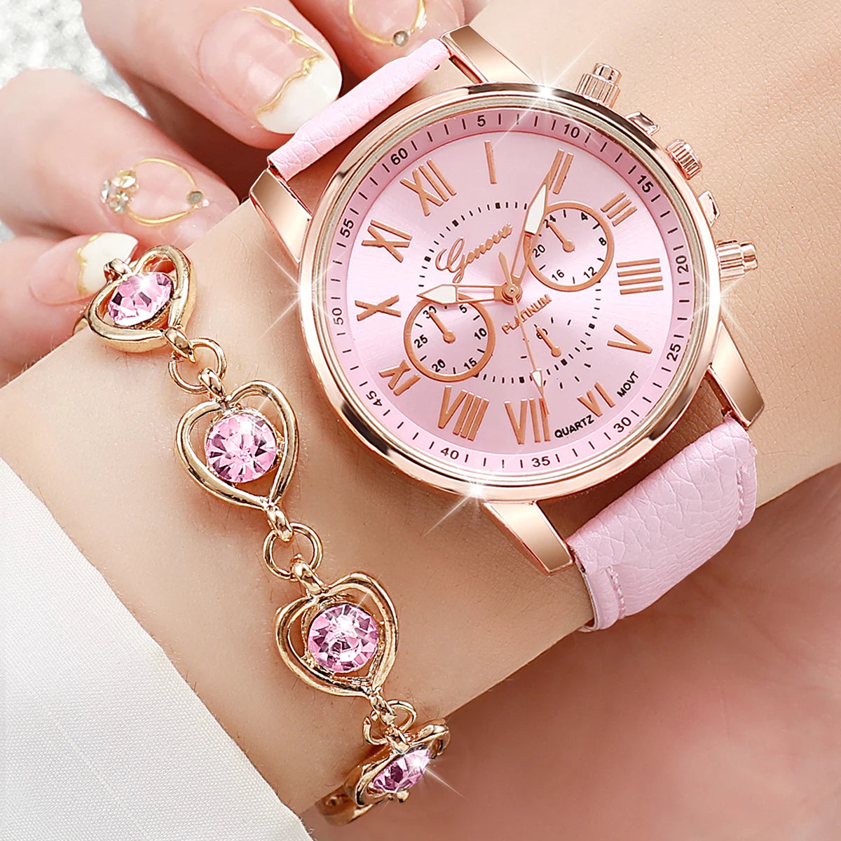 Women's Watch Set - 5/6pcs Heart Rhinestone Leather Band Watches