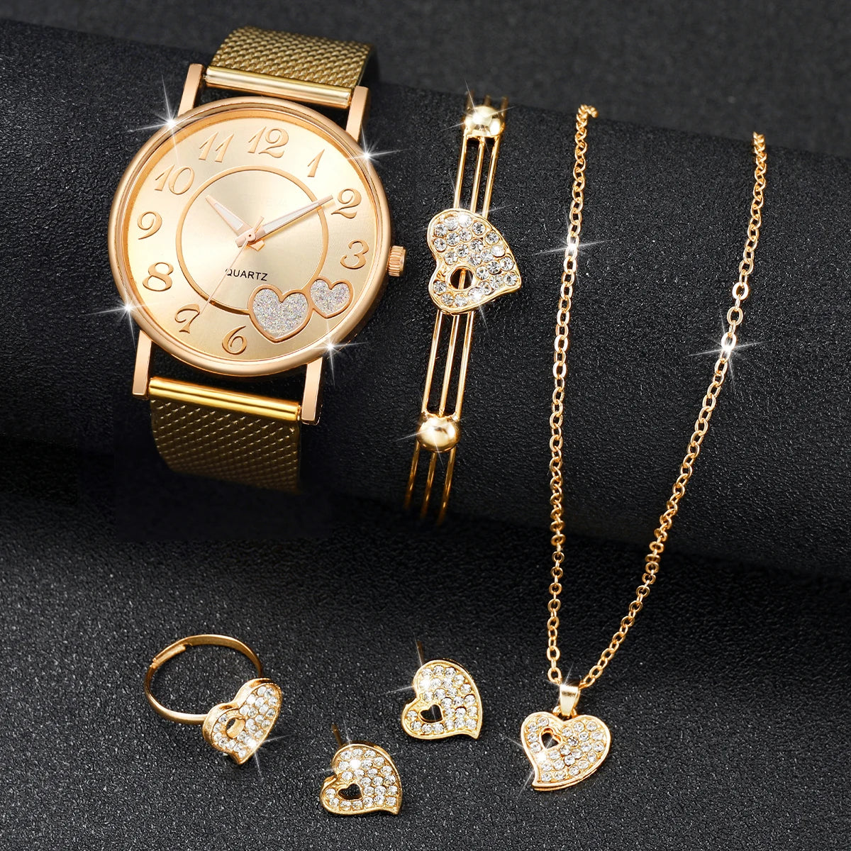 Women's Watch Set - 5/6pcs Diamond Leather Band Quartz Watches
