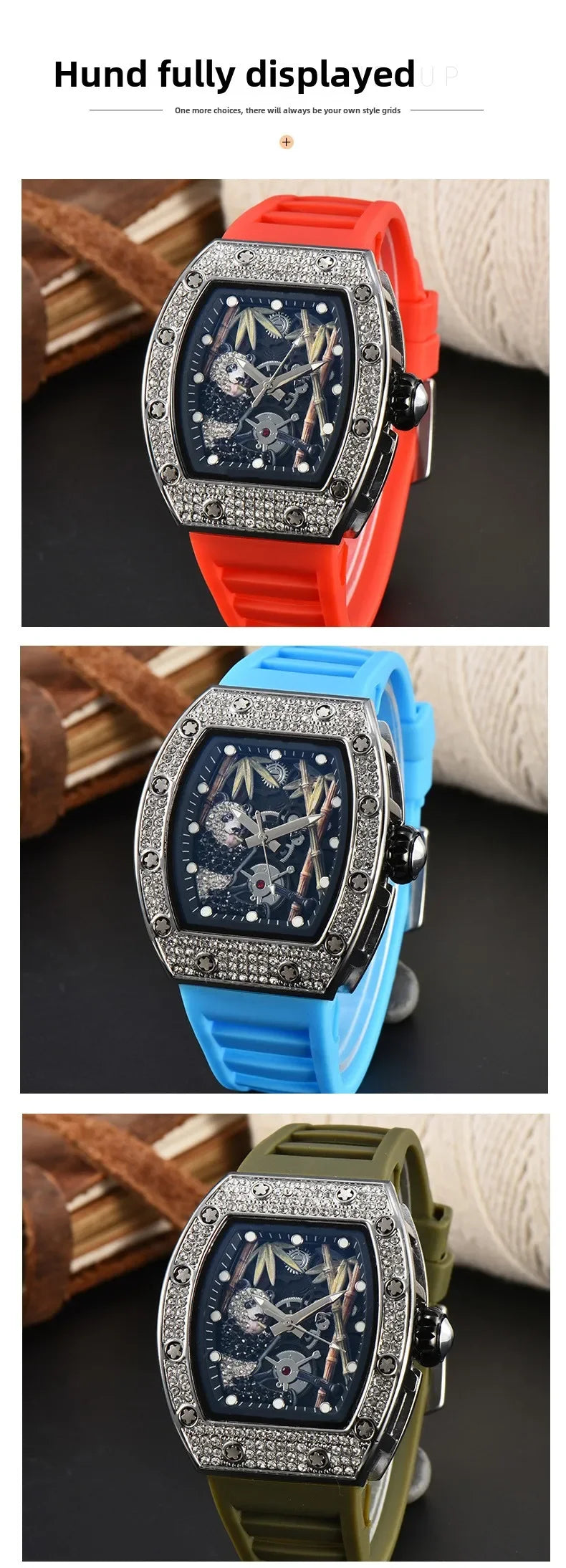 ساعة كوارتز ماسية - ساعة رياضية باندا بامبو مجوفة