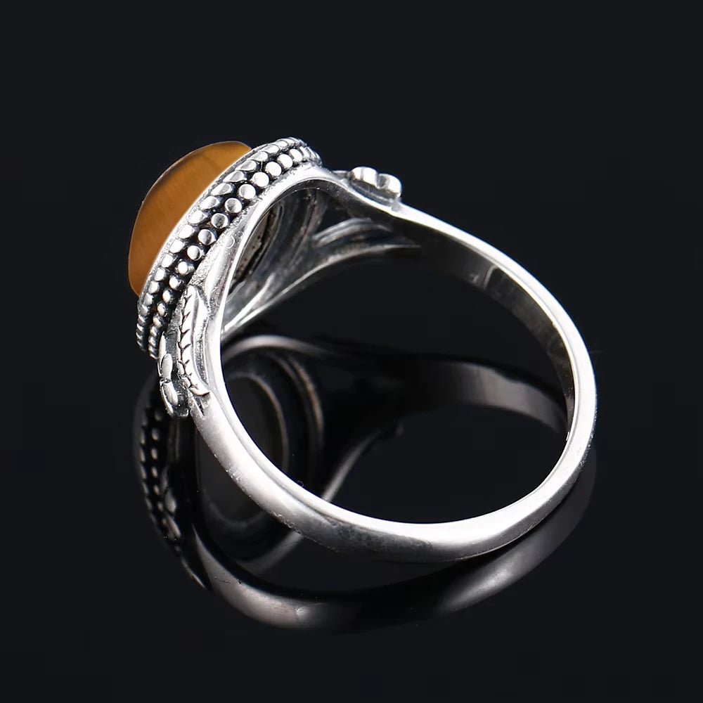 خاتم عين النمر - خاتم إصبع السبابة من الفضة 925 بتصميم زهرة عتيقة