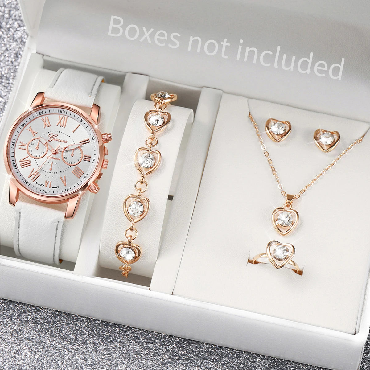 Women's Watch Set - 5/6pcs Heart Rhinestone Leather Band Watches