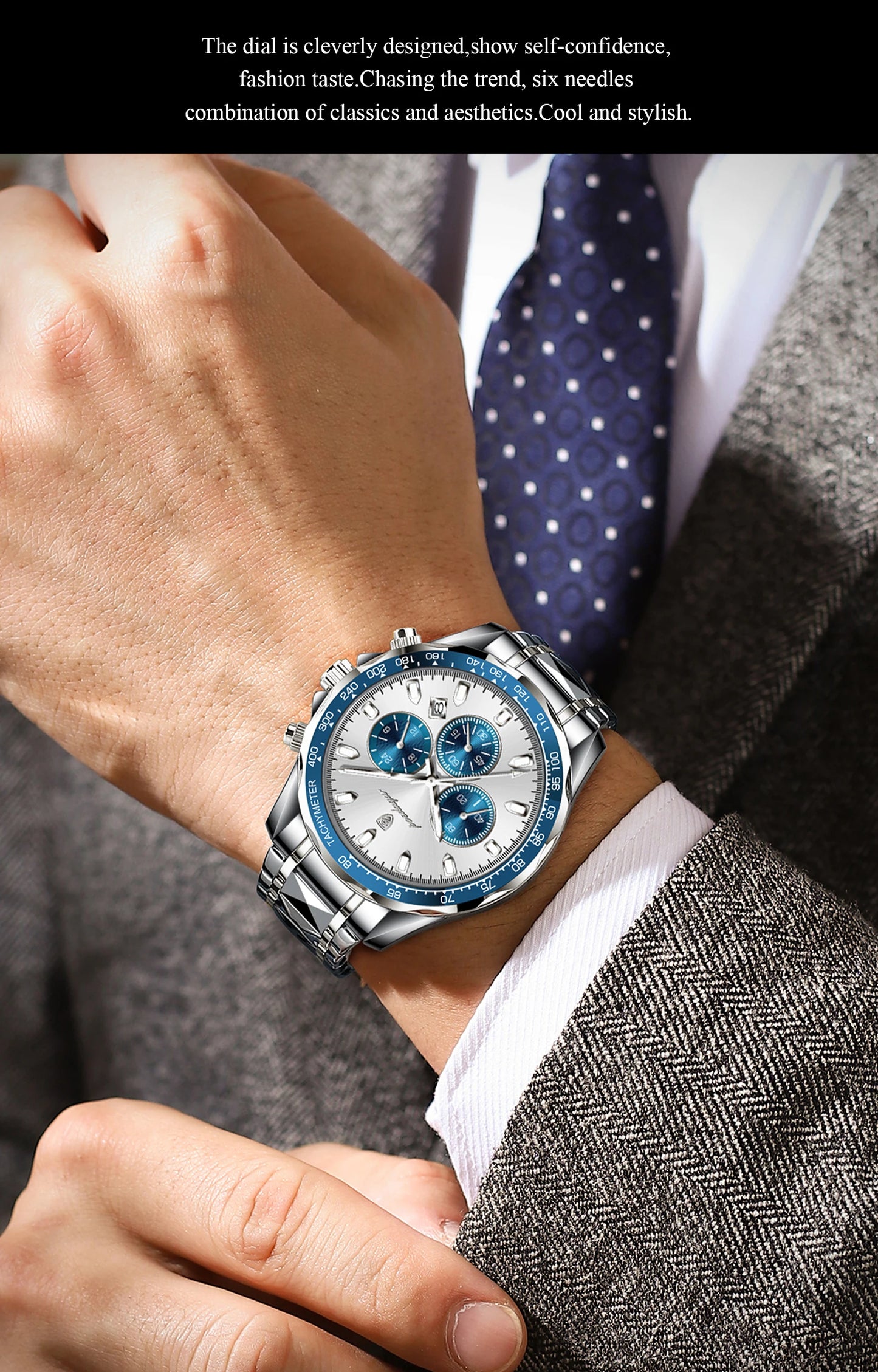 ساعة POEDAGAR للرجال من ماركة الأزياء المقاومة للماء والفولاذ المقاوم للصدأ ساعات رجالية مضيئة كرونوغراف وتاريخ كوارتز ساعة رياضية للرجال