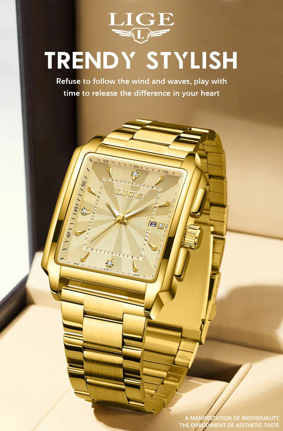 ساعة LIGE العصرية للأعمال للرجال، ساعة رياضية مربعة مقاومة للماء للرجال، علامة تجارية فاخرة، ساعة كوارتز عسكرية كرونوغراف