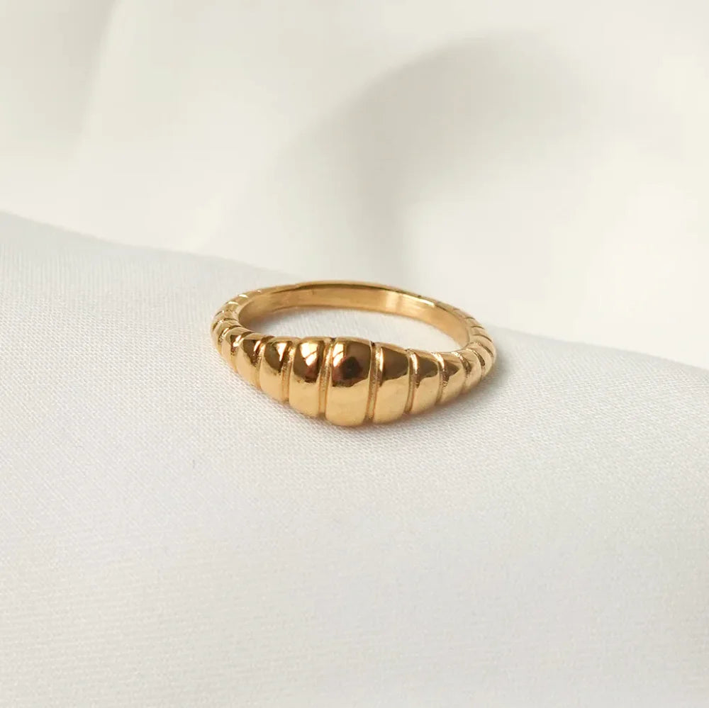 Bamboo Stackable Rings - Minimalist Gold Stainless Steel Set