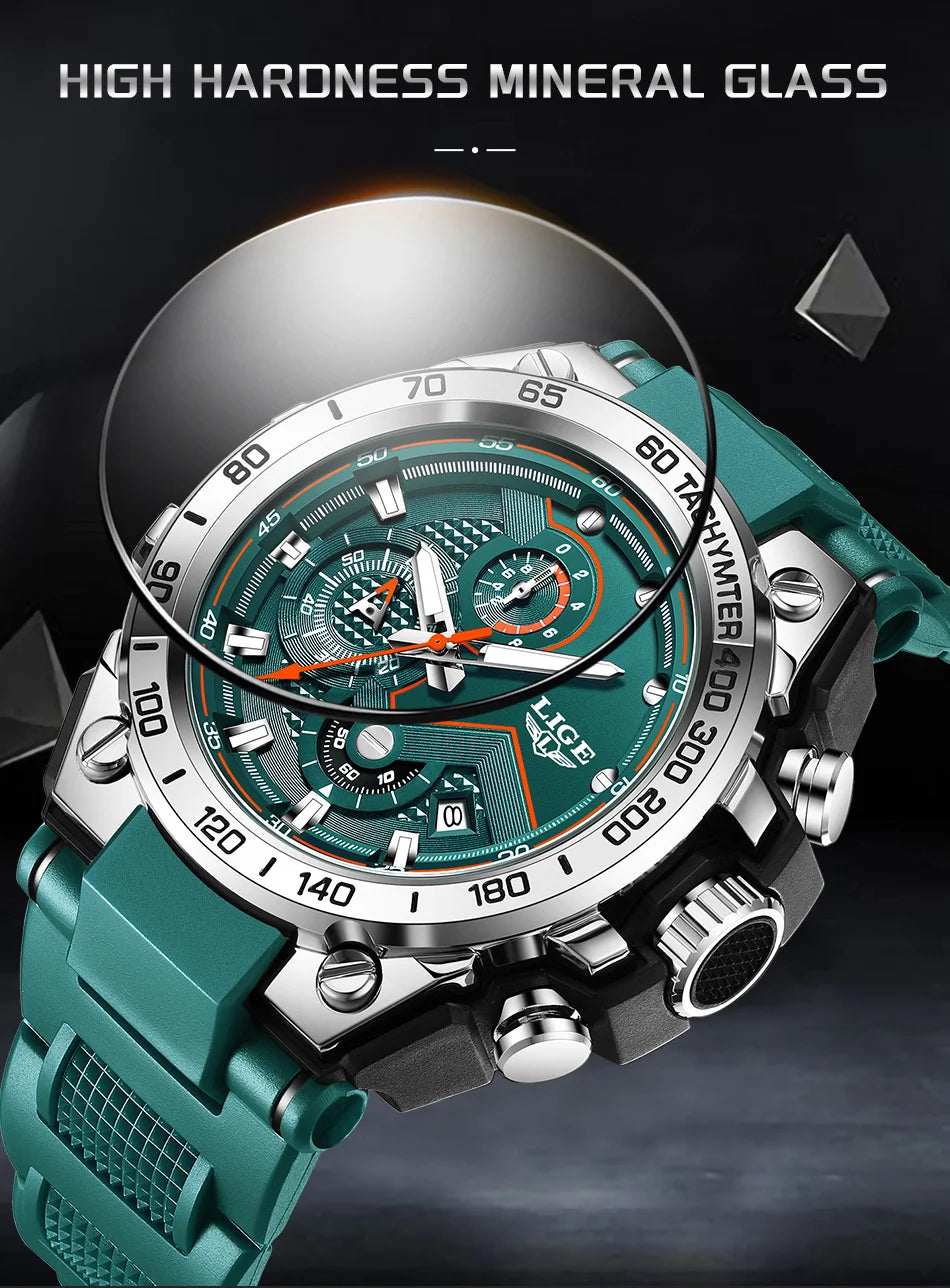 ساعة LIGE الجديدة للرجال متعددة الوظائف بحزام من السيليكون مقاومة للماء وتقويم مضيء وساعات كوارتز رياضية أنيقة للرجال