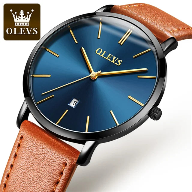 Montre à quartz OLEVS 5869 pour homme, ultra-fine (6,5 mm), minimaliste, étanche, avec date, idéale pour les affaires. Montre-bracelet simple et élégante pour homme.