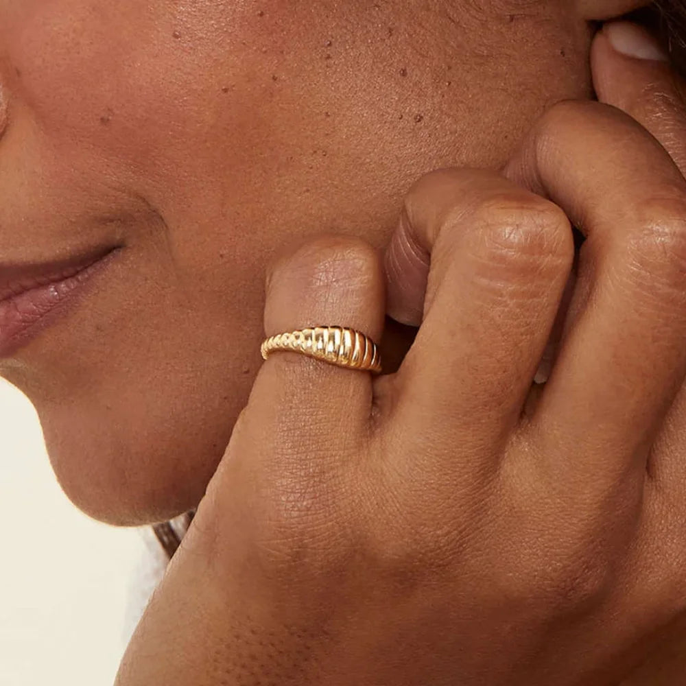 Bamboo Stackable Rings - Minimalist Gold Stainless Steel Set