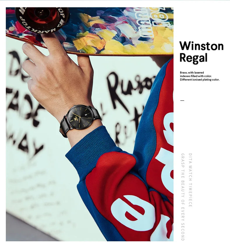 Montre à quartz OLEVS 5869 pour homme, ultra-fine (6,5 mm), minimaliste, étanche, avec date, idéale pour les affaires. Montre-bracelet simple et élégante pour homme.