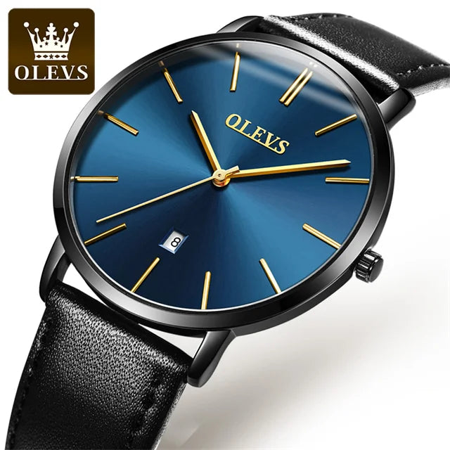 Montre à quartz OLEVS 5869 pour homme, ultra-fine (6,5 mm), minimaliste, étanche, avec date, idéale pour les affaires. Montre-bracelet simple et élégante pour homme.
