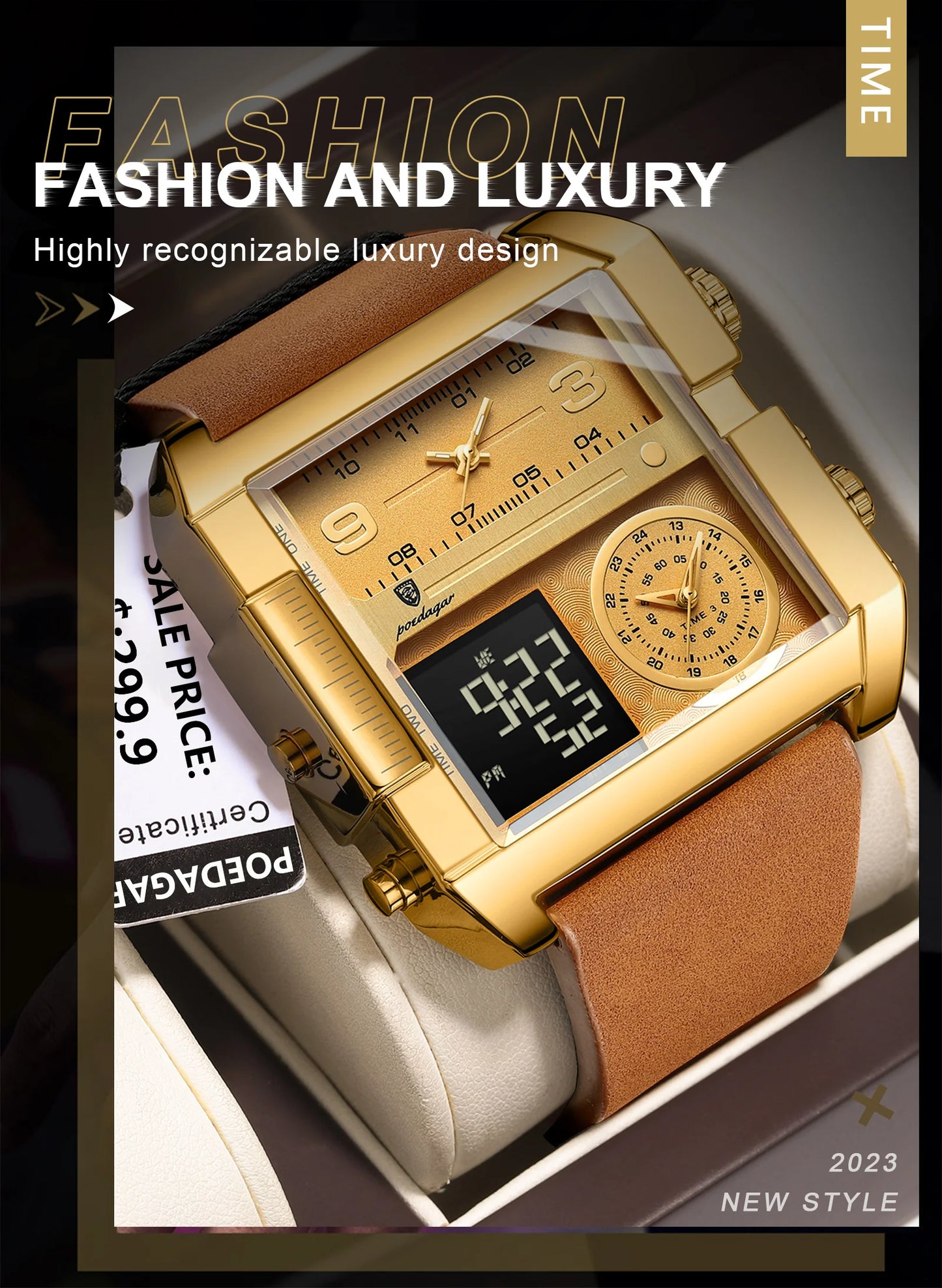 ساعة يد رجالية POEDAGAR أنيقة مقاومة للماء مضيئة بخاصية عرض التاريخ والأسبوع ساعة رجالية رقمية متعددة الوظائف فاخرة كوارتز ساعات رجالية Reloj