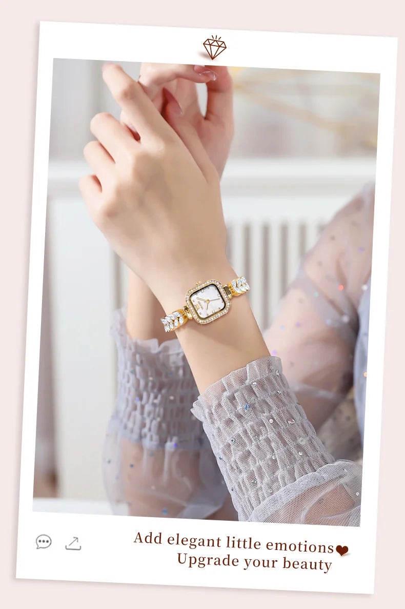 ساعة OLEVS 9987 النسائية - ساعة مربعة مقاومة للماء بسوار فولاذي