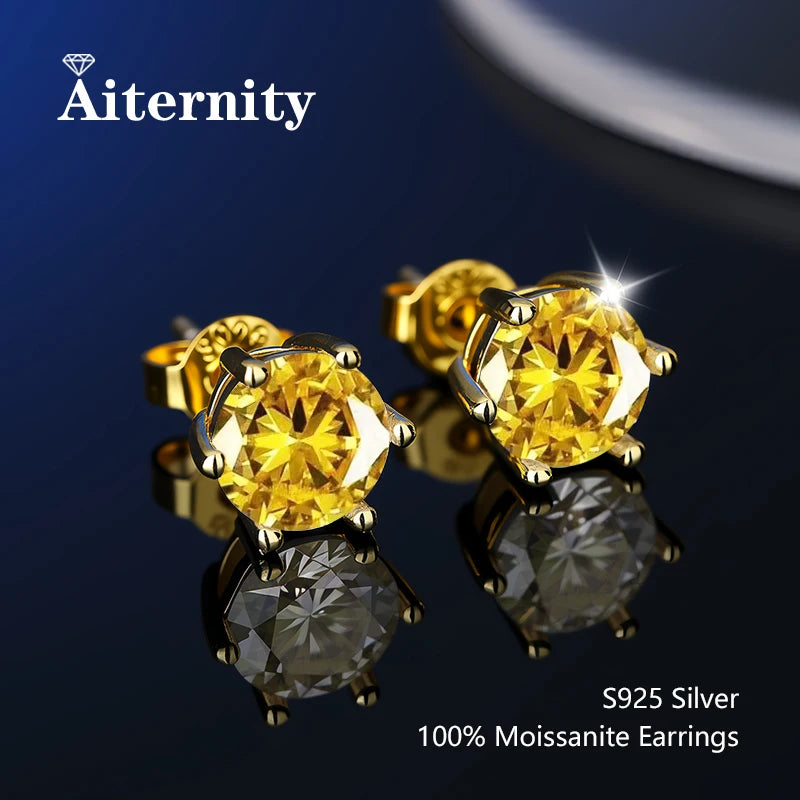 أقراط مرصعة بحجر الموزانيت - أقراط زفاف من الفضة عيار 925 مطلية بعيار 18 قيراطًا