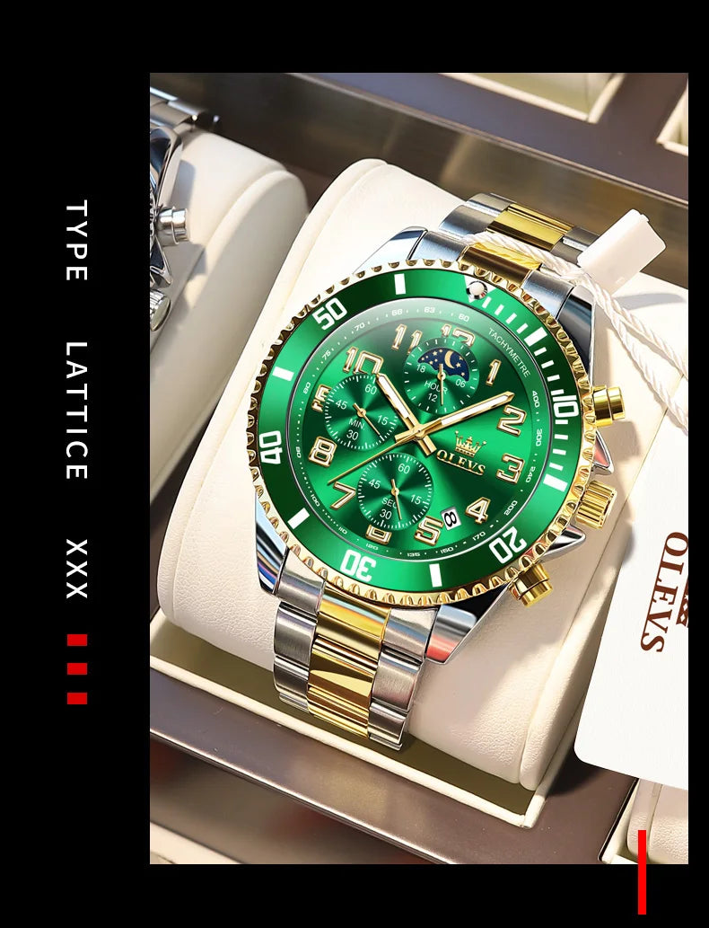 ساعات OLEVS 2926 للرجال ماركة أزياء جديدة فاخرة كوارتز ساعة بثلاثة موانئ صغيرة من الفولاذ المقاوم للصدأ ومقاومة للماء كرونوغراف