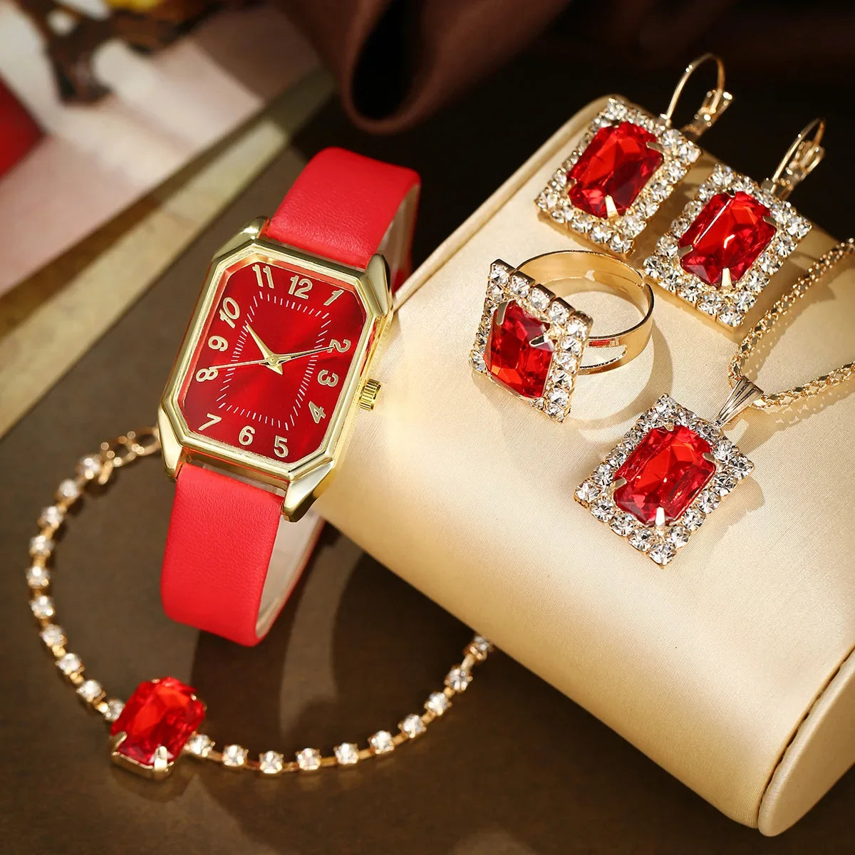 Women's Watch Set - 1/5/6pcs Luxury Square Quartz Watches