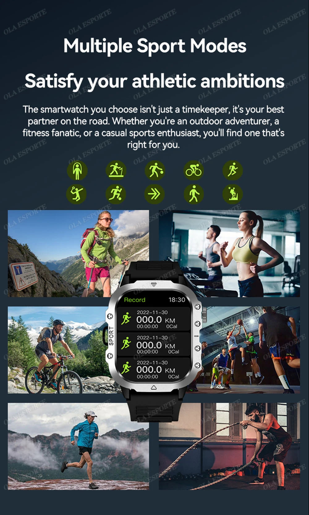 Outdoor Sports Smart Watch - 2.01" HD Screen LED Flashlight GPS Tracker