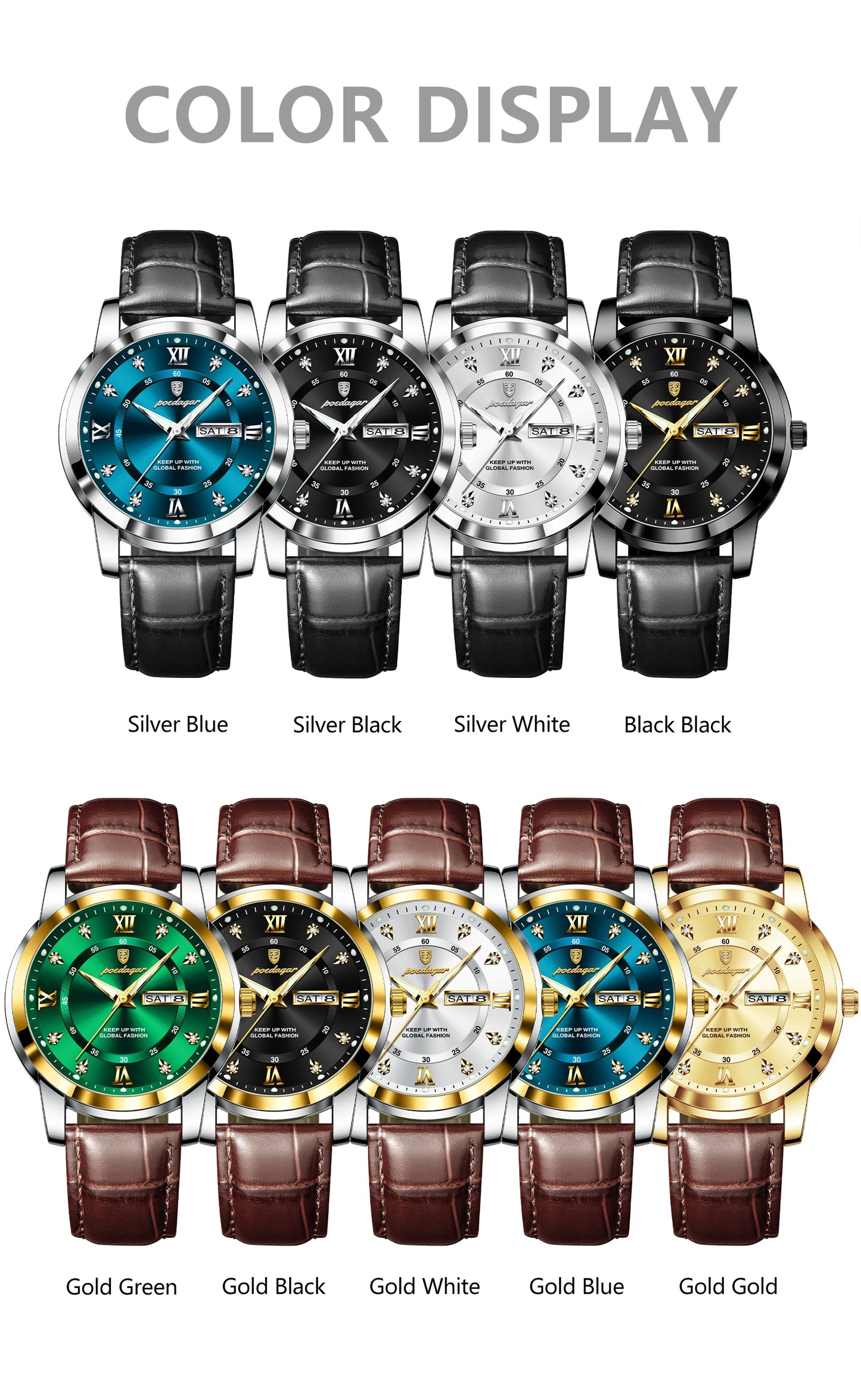 ساعة POEDAGAR الفاخرة للرجال، ساعة يد جلدية مضيئة مقاومة للماء، ساعة رجالية كاجوال رياضية، ساعات كوارتز للرجال