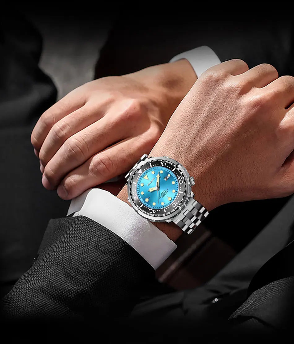 Montre homme FOXBOXE à quartz, style sport décontracté, étanche 5 ATM, avec affichage lumineux et lunette en acier, date.