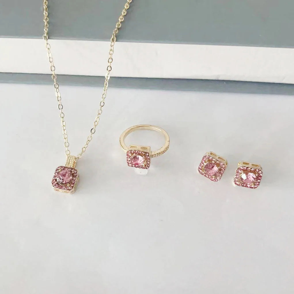 Jewelry Set - Luxury Cube Necklace Earrings Ring Valentine's Gift Set