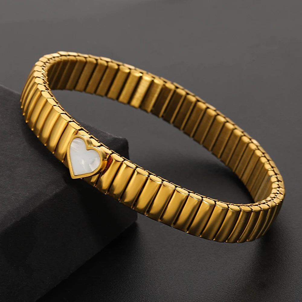 سوار مرن على شكل حلقة حب - سوار من الفولاذ المقاوم للصدأ بنمط نجمة