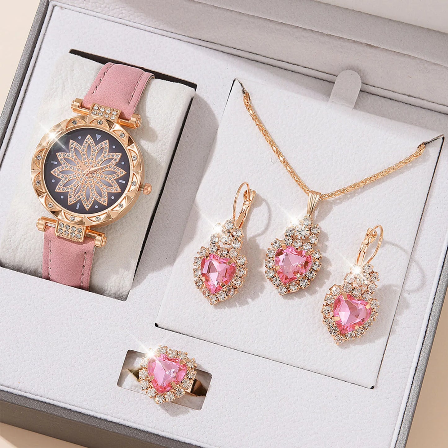 Women's Jewelry Watch Set - Crystal Bling Wristwatch Gift Kit