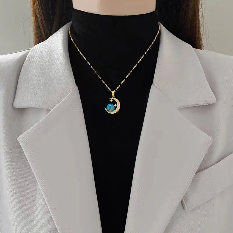 Collier Étoile Planète Lune - Pendentif Astronaute en Acier Titane