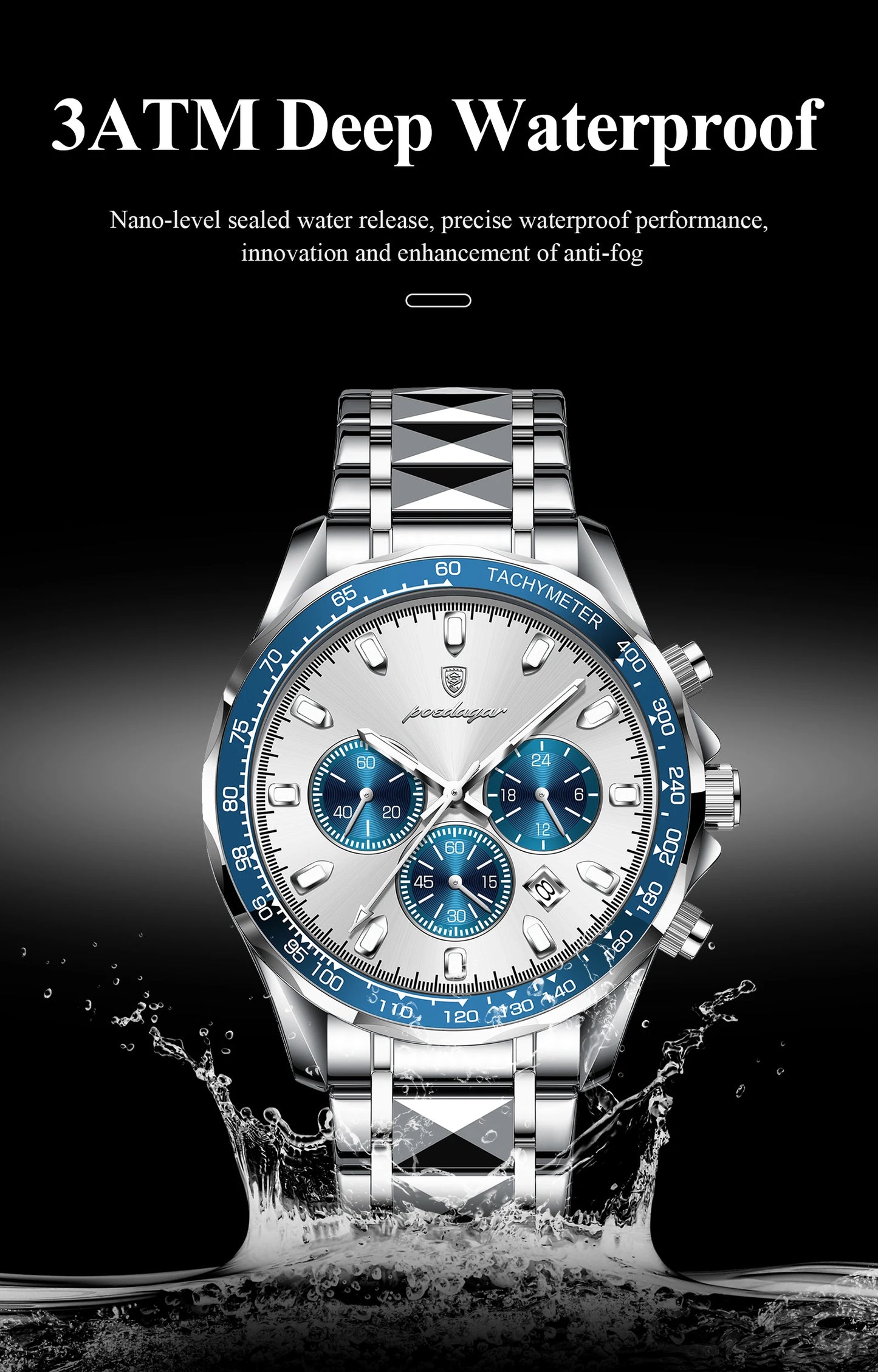 ساعة POEDAGAR للرجال من ماركة الأزياء المقاومة للماء والفولاذ المقاوم للصدأ ساعات رجالية مضيئة كرونوغراف وتاريخ كوارتز ساعة رياضية للرجال
