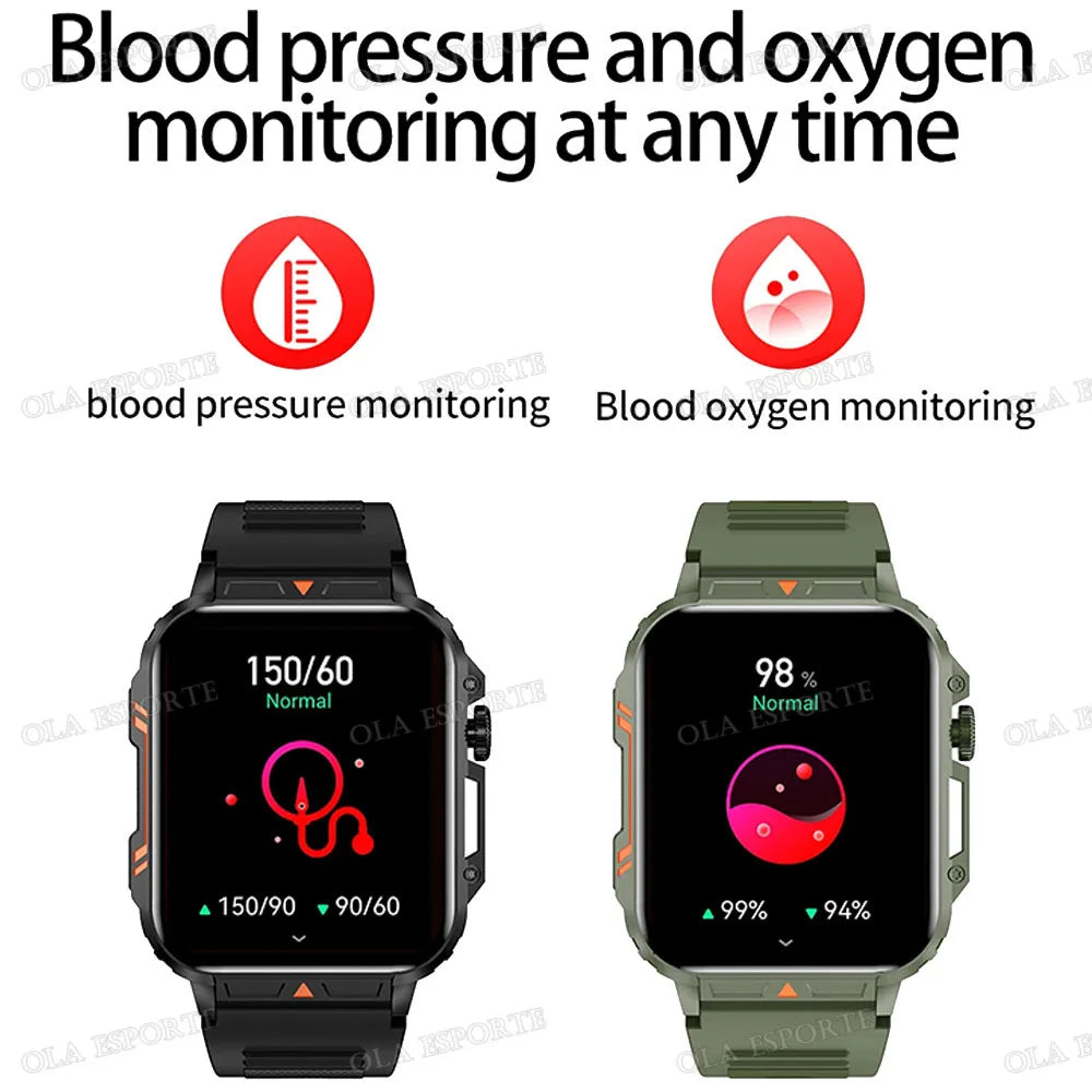 Military Smart Watch 2025 - Health Monitor Bluetooth Call IP68 Waterproof Fitness