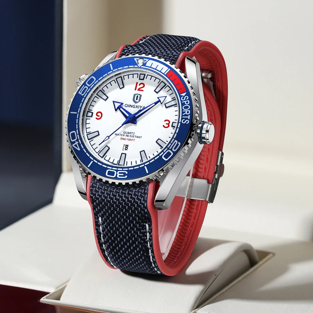 Montre homme QINGXIYA Fashion Quartz, montre de luxe en silicone, style sport, avec date et étanche. Reloj Hombre