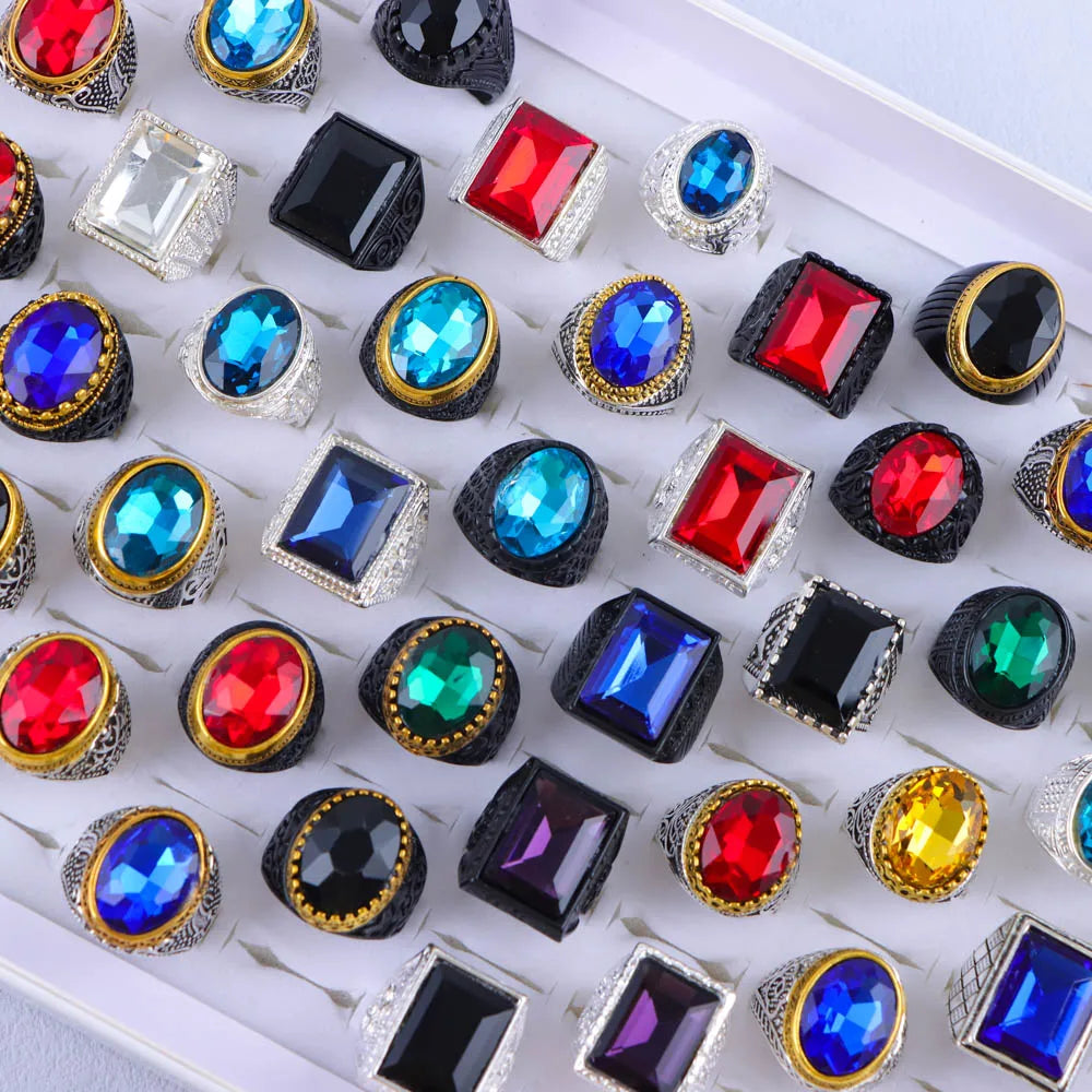 خواتم من الأحجار الطبيعية للبيع بالجملة - مجموعة من 10 إلى 50 قطعة بتصميم كلاسيكي مختلط