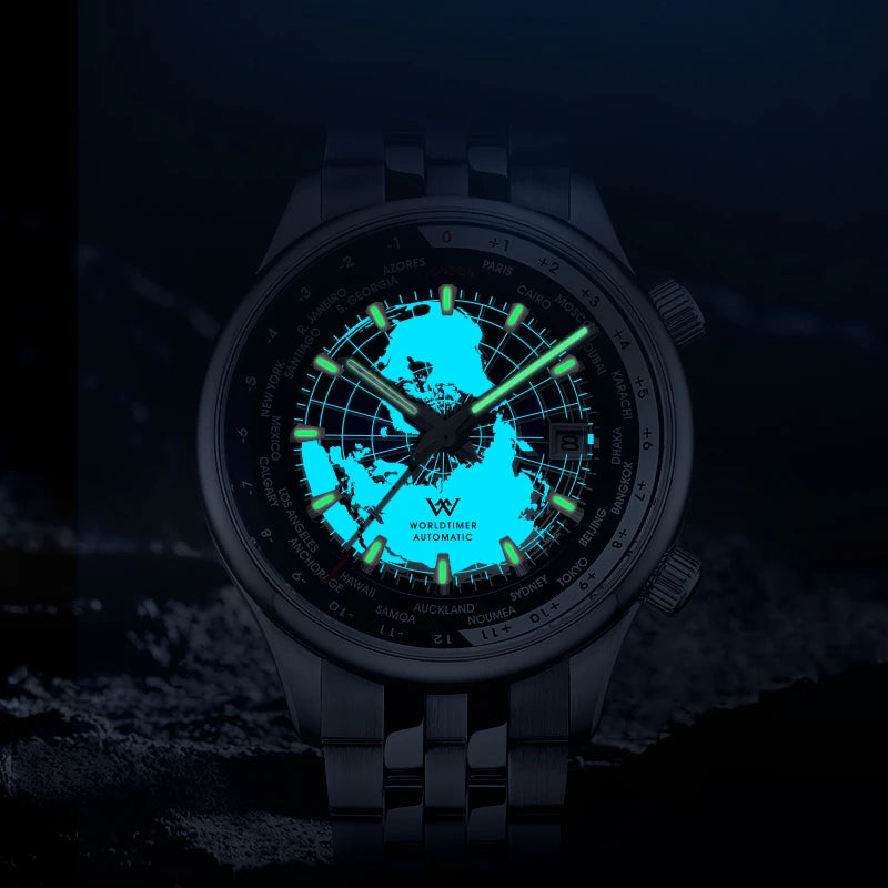 Montre WM automatique mécanique pour homme, haute qualité, verre saphir, heure mondiale, marque originale reconnue Welly Merck, référence WM057