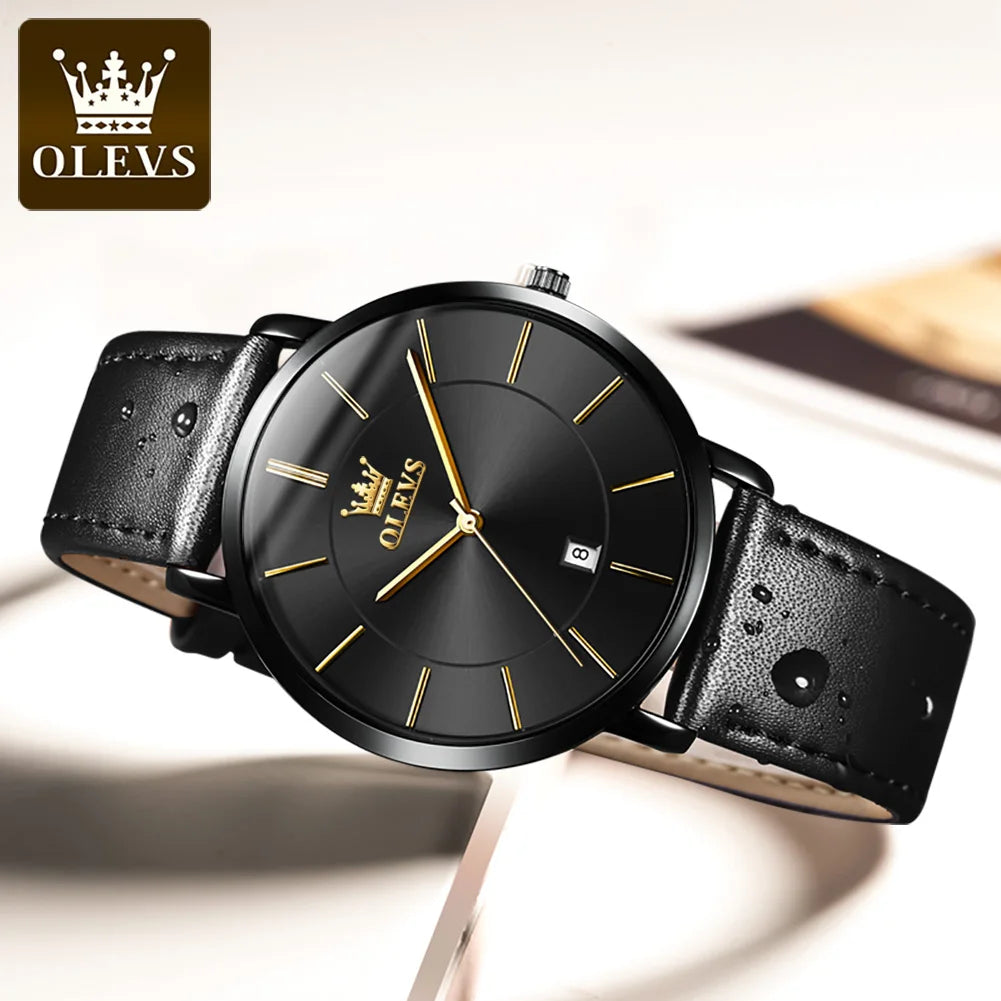 Montre à quartz OLEVS 5869 pour homme, ultra-fine (6,5 mm), minimaliste, étanche, avec date, idéale pour les affaires. Montre-bracelet simple et élégante pour homme.