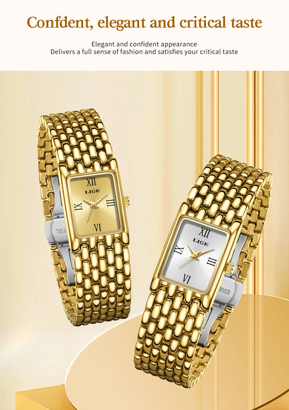 Montre LIGE pour couple - Montres à quartz minimalistes en acier inoxydable