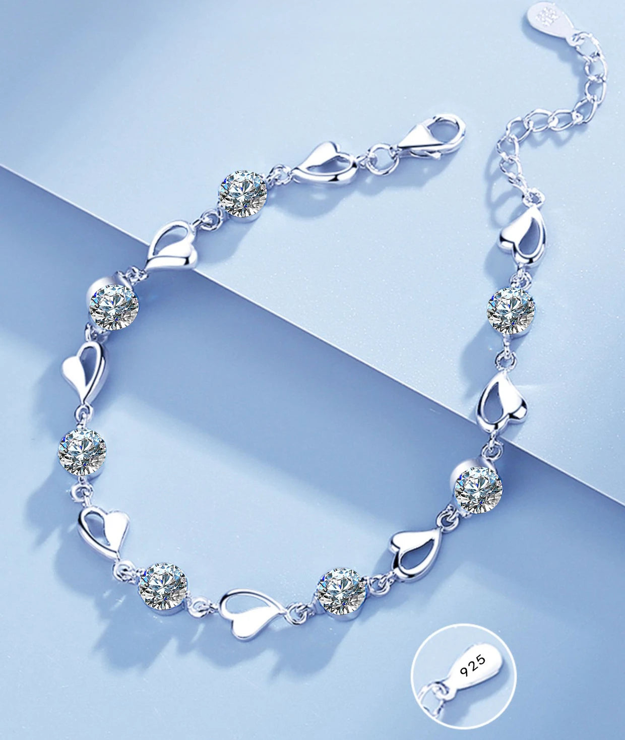 Jewelry Set - 925 Silver Heart Necklace Bracelet Korean Crystal Set