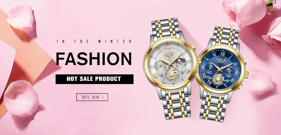 Montre femme LIGE 2024 - Montre de luxe étanche avec bracelet en acier