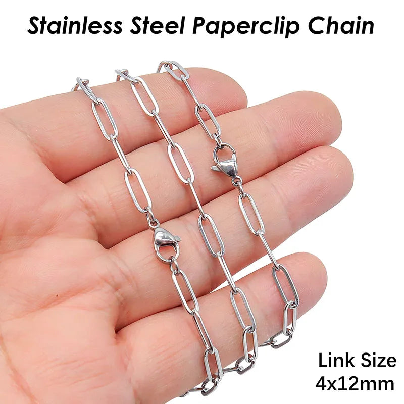 قلادة سلسلة مشبك ورق - مجموعة من 10 قطع من الفولاذ المقاوم للصدأ مطلي بالذهب