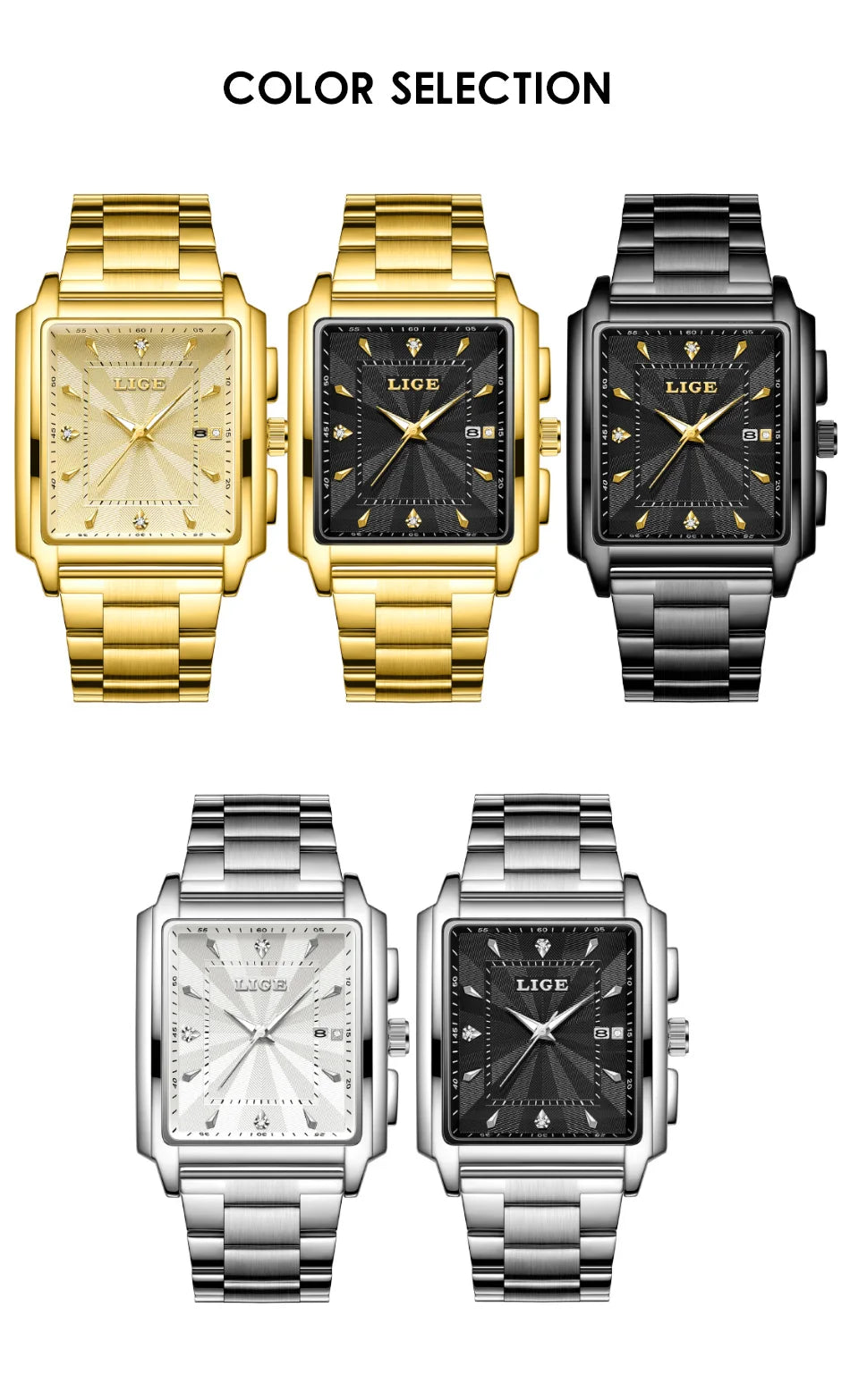 ساعة LIGE العصرية للأعمال للرجال، ساعة رياضية مربعة مقاومة للماء للرجال، علامة تجارية فاخرة، ساعة كوارتز عسكرية كرونوغراف