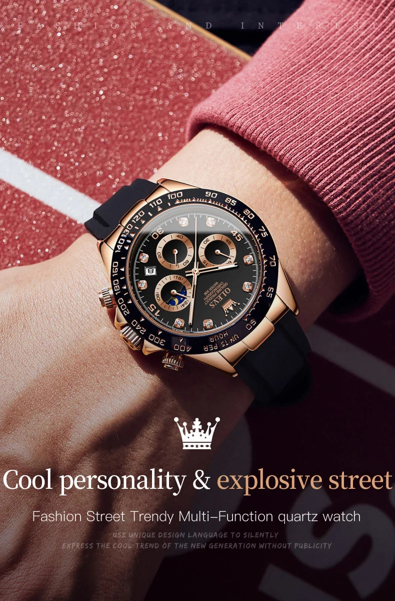 ساعة كوارتز فاخرة للرجال من OLEVS 2875 مقاومة للماء وتقويم رياضي ومؤقت ومضادة للصدمات ومضيئة للرجال