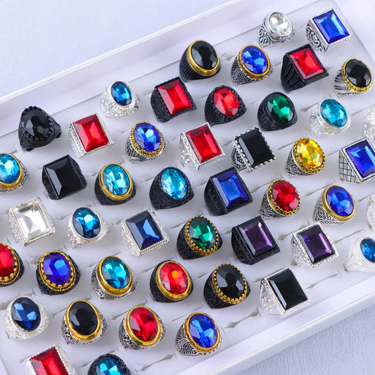 خواتم من الأحجار الطبيعية للبيع بالجملة - مجموعة من 10 إلى 50 قطعة بتصميم كلاسيكي مختلط