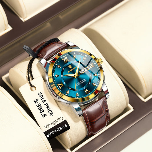 ساعة POEDAGAR الفاخرة للرجال، ساعة يد جلدية مضيئة مقاومة للماء، ساعة رجالية كاجوال رياضية، ساعات كوارتز للرجال