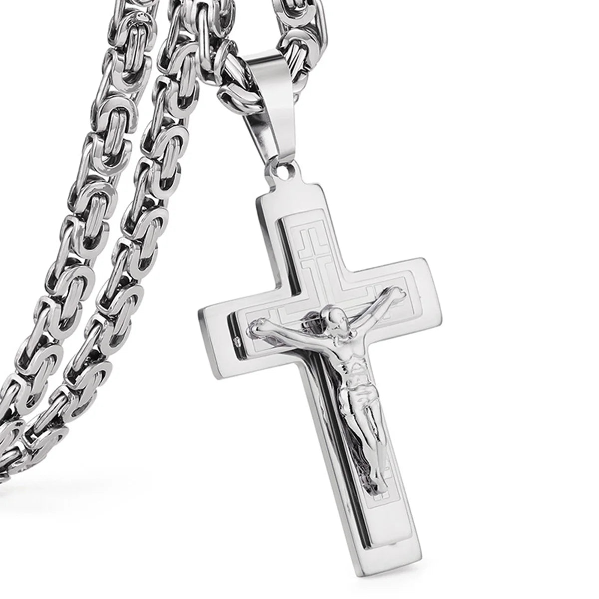 قلادة صليب للرجال - سلسلة صليب يسوع المسيح الأرثوذكسية البيزنطية