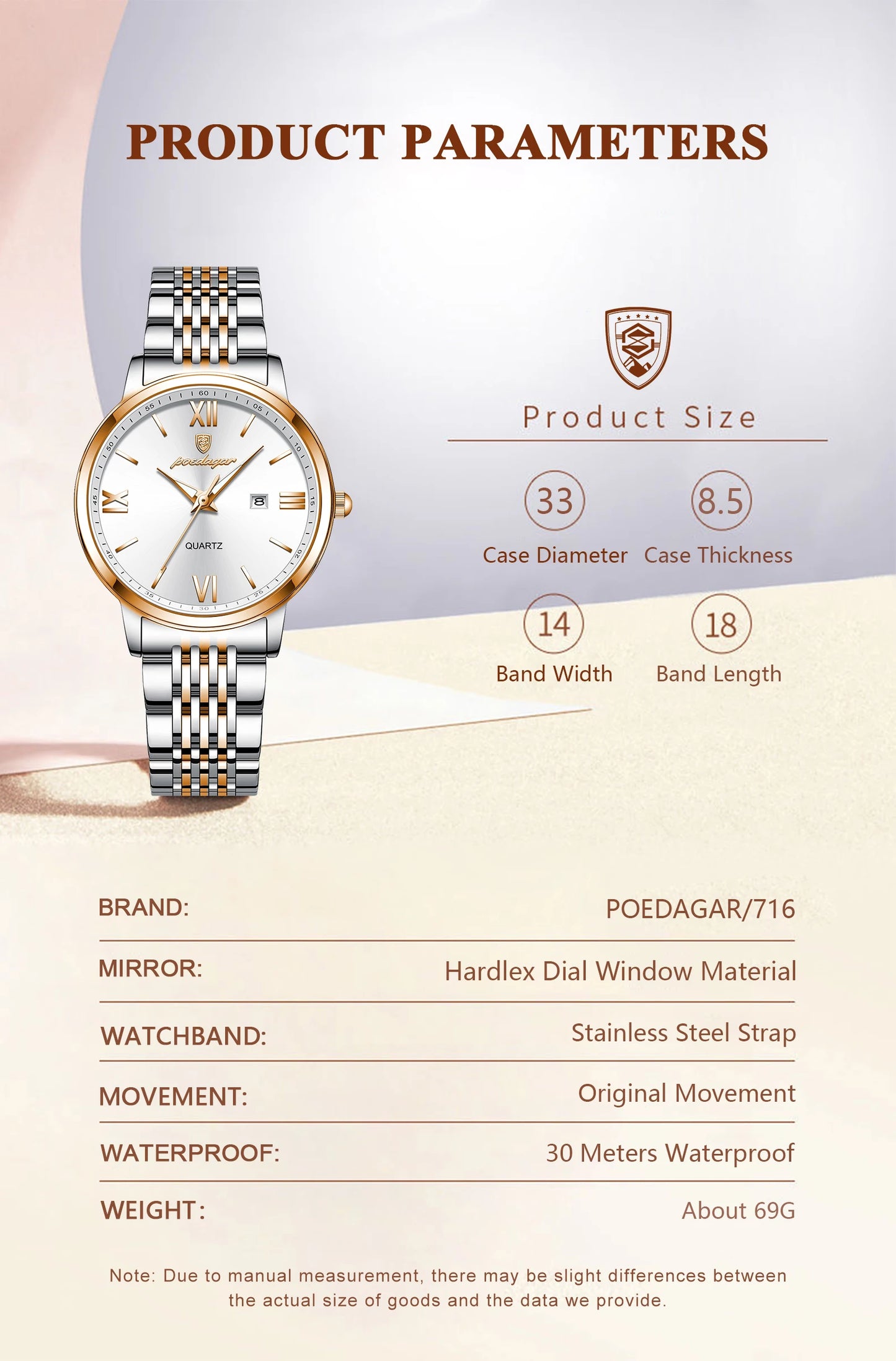 ساعة POEDAGAR النسائية - ساعة فولاذية فاخرة مقاومة للماء ومضيئة