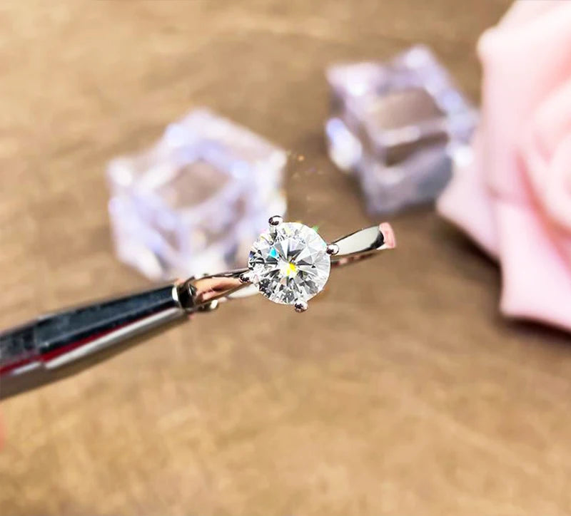 خاتم مويسانيتي - خاتم زفاف قابل للتعديل من الفضة الإسترليني S925 معتمد من GRA