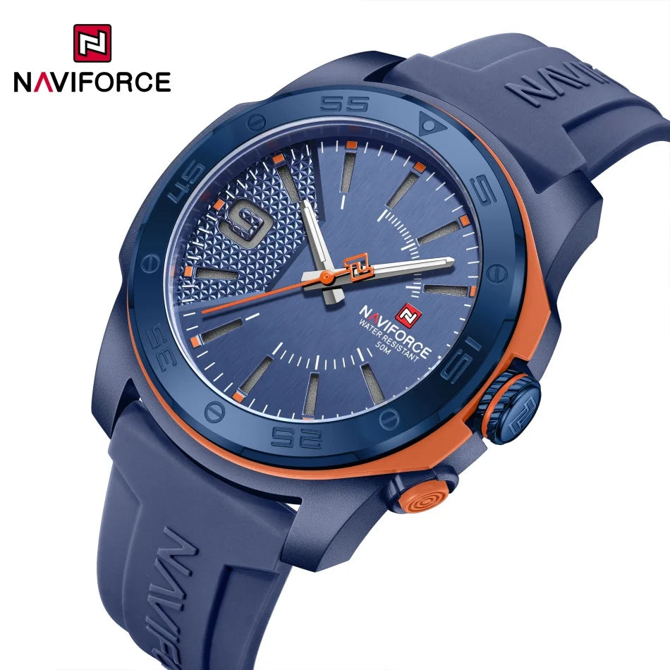Montre de luxe pour homme NAVIFORCE, mouvement à quartz, bracelet en silicone, étanche à 50 m, aiguilles lumineuses, mouvement japonais, montre-bracelet sport pour homme