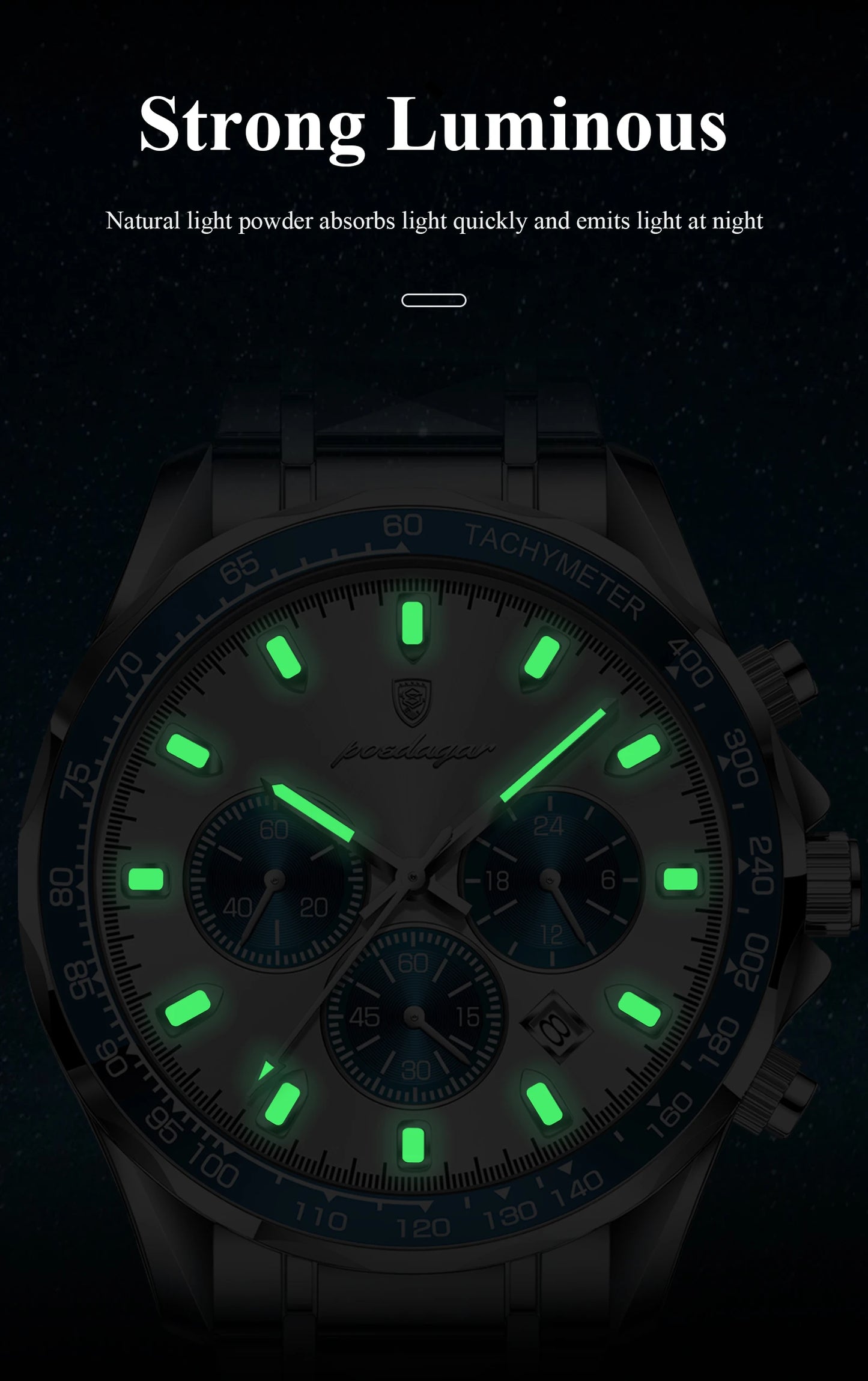 ساعة POEDAGAR للرجال من ماركة الأزياء المقاومة للماء والفولاذ المقاوم للصدأ ساعات رجالية مضيئة كرونوغراف وتاريخ كوارتز ساعة رياضية للرجال