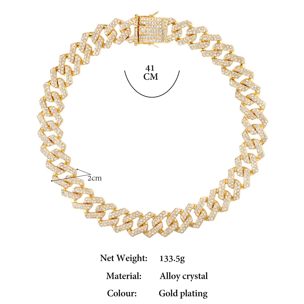 Collier à chaîne cubaine - Ras-de-cou punk hip-hop orné de strass