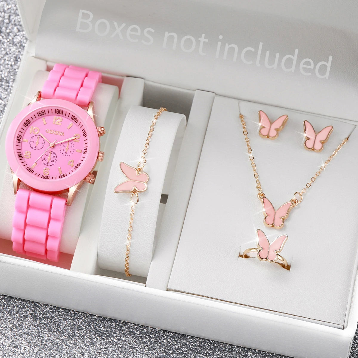 Women's Watch Set - 5/6pcs Silicone Band Quartz Watches Jewelry Set
