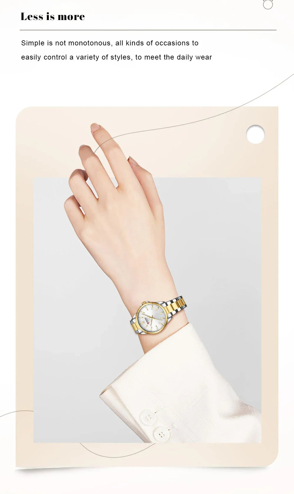 Montre femme CURREN - Montre à quartz à cadran rond en acier inoxydable